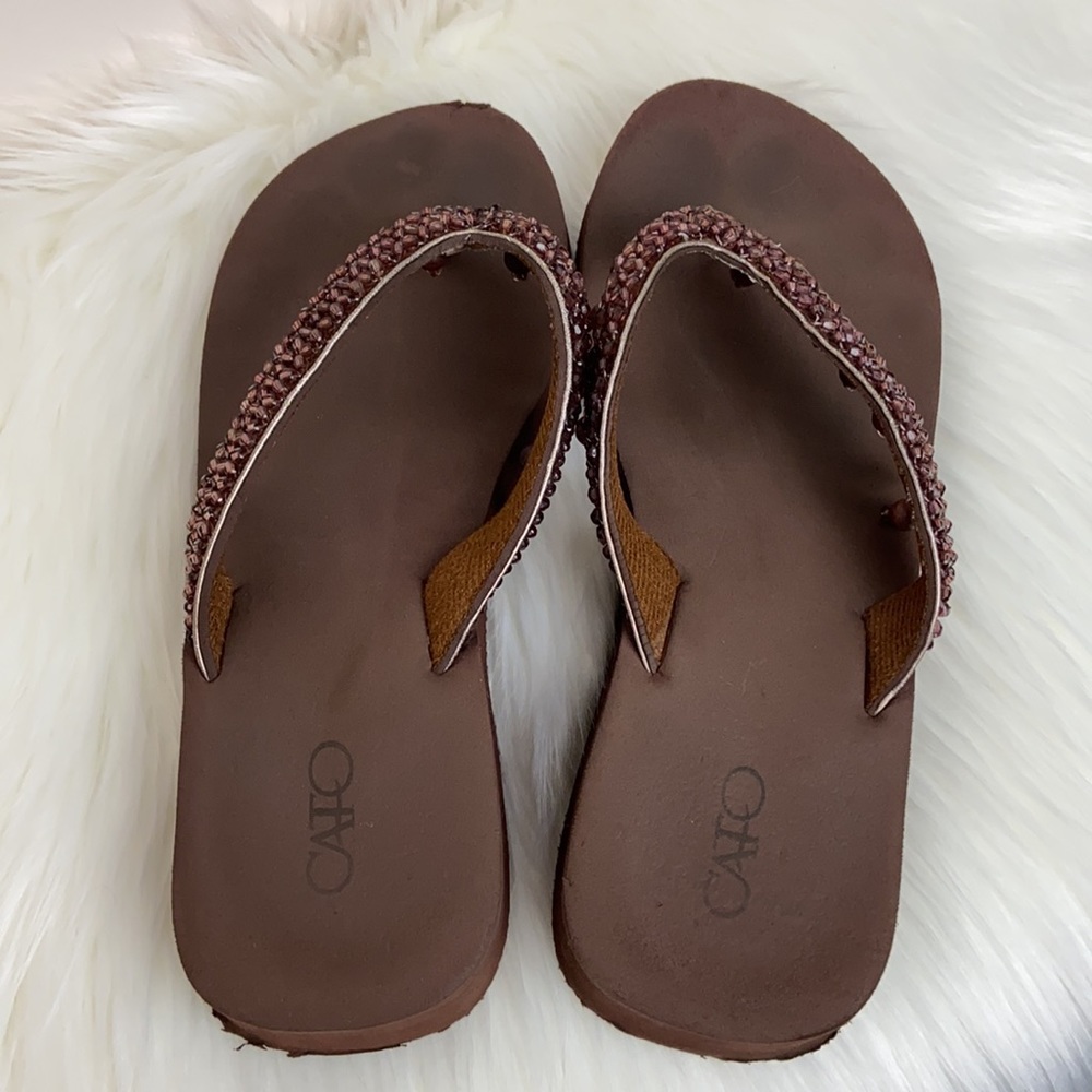 Cato Brown Beaded Sandals - Picture 2 of 7